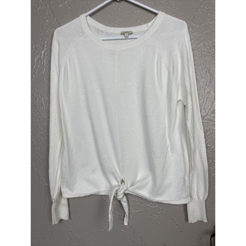 Project Sweater‎ Womens Sweater Ivory Round Neck Cotton Tie Waist Size Medium